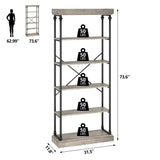 IDEALHOUSE Rustic 6-Tier Industrial Bookshelf with Metal Frame - Elegant Grey Storage Rack for Home and Office IDEALHOUSE