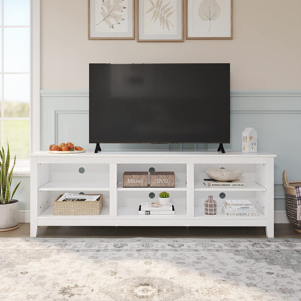 Panana TV Stand with 6 Cubby for 75 inch TV, Television Stands Entertainment Center Media Stand TV Table for Living Room, Bedroom (White 70 inch) Panana