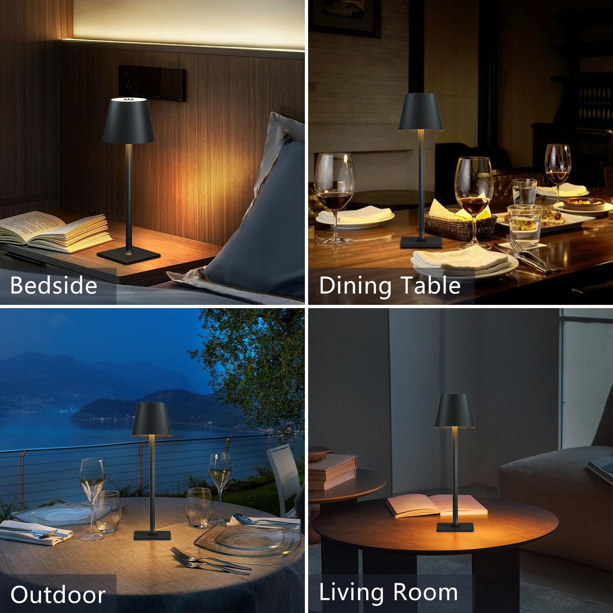Fizrice Cordless Table Lamp Rechargeable Lamps: 6000mAh Battery Operated Table Lamp Outdoor Waterproof, Touch Control, Portable Wireless Desk Lamp for Dinner/Bedroom/Restaurant(Black 2 Pack) Fizrice