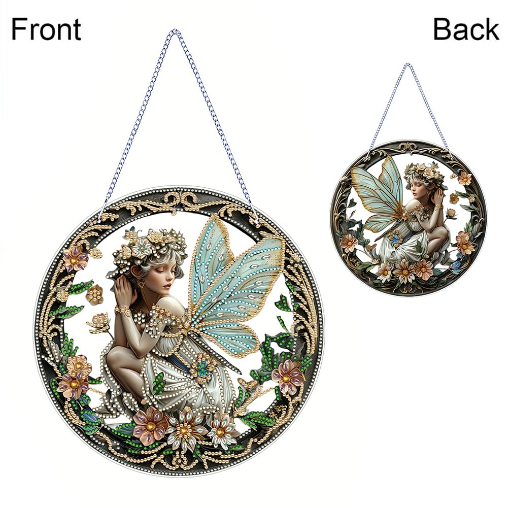POETRYDRAW DIY Hanging Diamond Art Pendant Kit Fairy, Special Crystal Diamonds Painting Ornament for Adults, 5D Diamond Art Suncatchers Double Sided Board Gem Painting Box Kit POETRYDRAW
