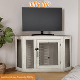 PUKAMI Corner Dog Crate Furniture,44/52inch Wooden Dog Kennel Furniture with Mesh,Decorative Wood Dog House for Indoor use,Dog Crate for Small/Medium/Large Dog,Perfect for Limited Room PUKAMI