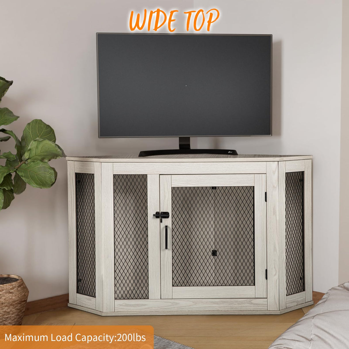 PUKAMI Corner Dog Crate Furniture,44/58inch Wooden Dog Kennel Furniture with Mesh,Decorative Wood Dog House for Indoor use,Dog Crate for Small/Medium/Large Dog,Perfect for Limited Room PUKAMI