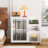 VINGLI Large Record Player Stand with Display Area, Turntable Stand with Storage, Vinyl Record Holder Up to 350 Albums, Record Player Table with LED Lights ＆ Charging Station for Music Room, White VINGLI