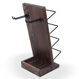 Rustic State Rueda Tabletop Wine Rack for 4 Bottles with 2 Stemware Glass Holder and Cork Storage Countertop Tray Freestanding Bar Organizer, Walnut Rustic State