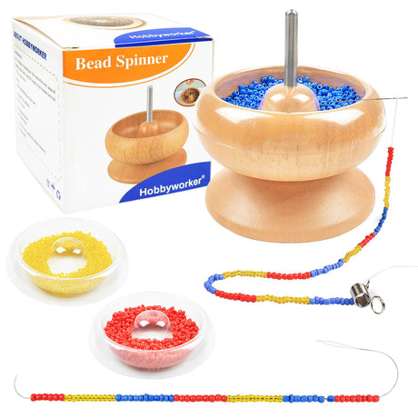 hobbyworker Bead Spinner, for Jewelry Bracelet Making, Seed Beads, Waist Beads Kit Line Quick Beading Tool (3 Trays 1 Bead Plugs) hobbyworker