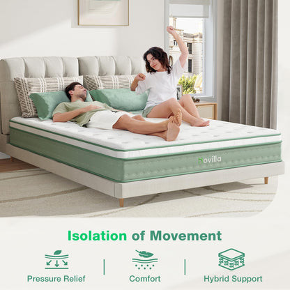 Novilla Twin Mattress, 10 Inch Hybrid Mattress in a Box, Gel Inflation Memory Foam with Pocket Coils Innerspring for a Cozy Night, Pillow Top Twin Size Mattress, Medium Firm & Fit The Body's Curves