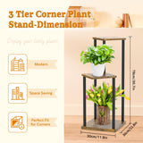 Oppro 3 Tier Plant Stands Indoor, Metal Wood Tiered Corner Plant Stand Pot Holder, Wood Flower Shelf Display Rack for Living Room Bedroom Outdoor Balcony Garden Patio, Black Oppro