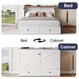 ZAFLY Murphy Bed Full Size, Cabinet Bed with Tri-Folding Mattress & USB Charging Station & Storage Drawers, Modern Multifunctional Cabinet Murphy Beds, Saving Spaces Hidden Guest Beds - White ZAFLY