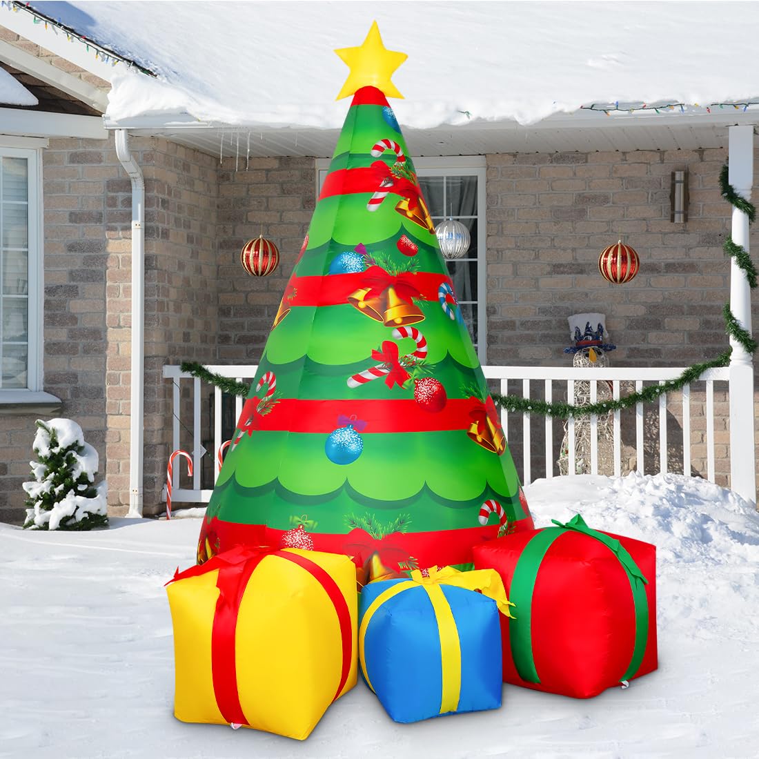 COMIN 7 FT Christmas Inflatables Tree Outdoor Decorations Blow Up Yard Gift Box with Built-in LEDs for Indoor Party Garden Lawn Decor