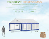 AMERLIFE 13 x 26 FT Party Tent with Rolled Sidewalls, Heavy Duty Wedding Tent for Party Outside with Zinc Alloy Tube & Spiral Stakes, Waterproof Event Shelters, White & Blue AMERLIFE