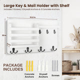 Nekon Mail Holder for Wall Mail Organizer with Key Hooks Hallway Farmhouse Decor Letter Sorter Made of Natural Wood with Floating Shelf and Flush Mount Hardware (16.8Inch x 10Inch x 3.2Inch) Nekon