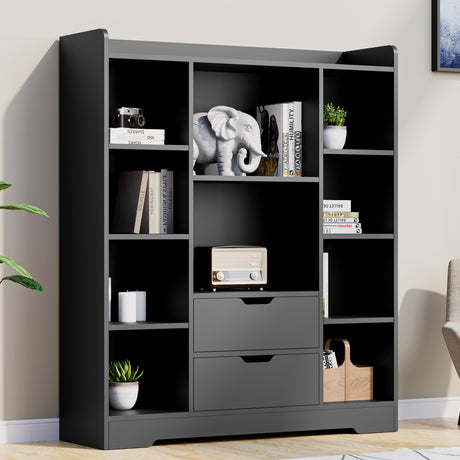 Cozy Castle Black Bookshelf, 4-Tier Open Shelf Bookcase with 2 Drawers and 10 Cubes, Wood Cube Storage Organizer Shelf for Bedroom, Living Room, 39.4" W X 47.2" H Cozy Castle
