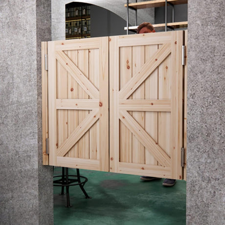 Natural Wood Saloon Swinging Doors,Cafe Saloon Doors Swinging,Auto Close Swinging barn Door Swinging Door,with Satin Chrome Hardware Double Doors,for Kitchen Bathroom Hallway Swinging Doors Topjia