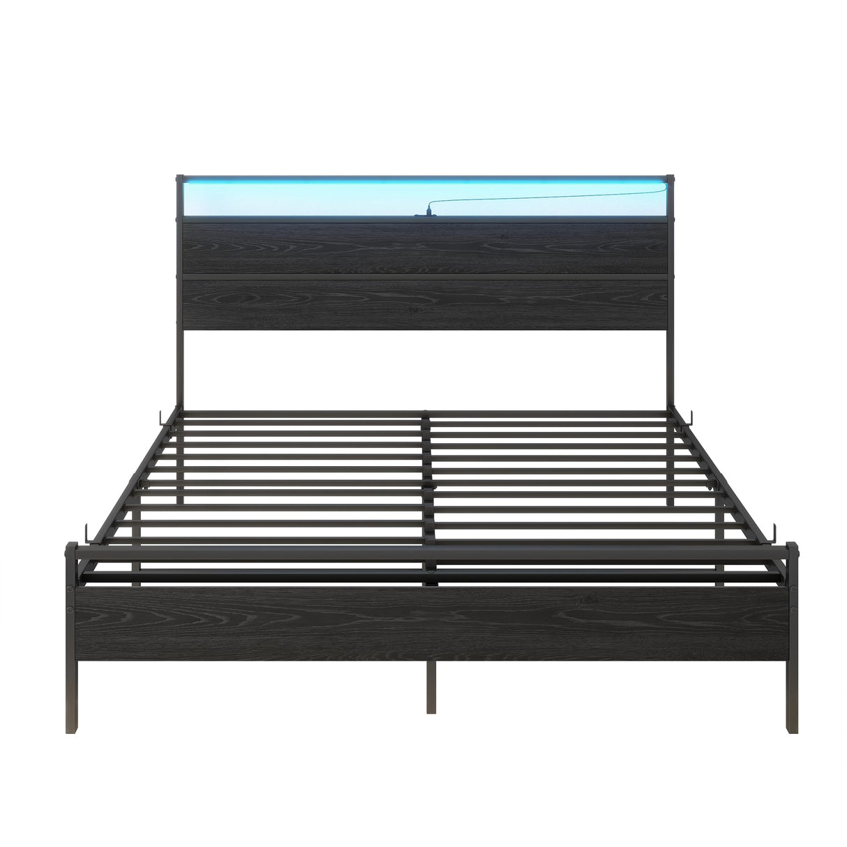 Queen Bed Frame,Queen Size Metal Platform Bed Frame with Storage & LED Light Headboard and USB Charging Station,No Box Spring Needed,Heavy Duty Metal Slats,Noise Free,Black BOFENG