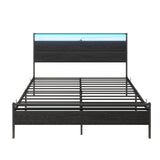 Queen Bed Frame,Queen Size Metal Platform Bed Frame with Storage & LED Light Headboard and USB Charging Station,No Box Spring Needed,Heavy Duty Metal Slats,Noise Free,Black BOFENG