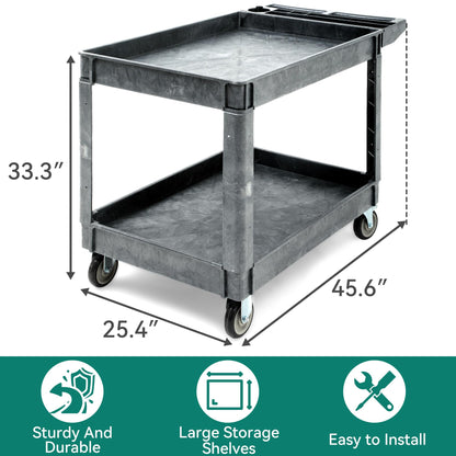 YITAHOME Utility Cart on Wheels, 550 lbs 2 Shelf Heavy Duty Rolling Cart, 45 x 25 in Plastic Service Cart Work Cart with Wheels for Warehouse Garage School & Office, Cleaning, Gray