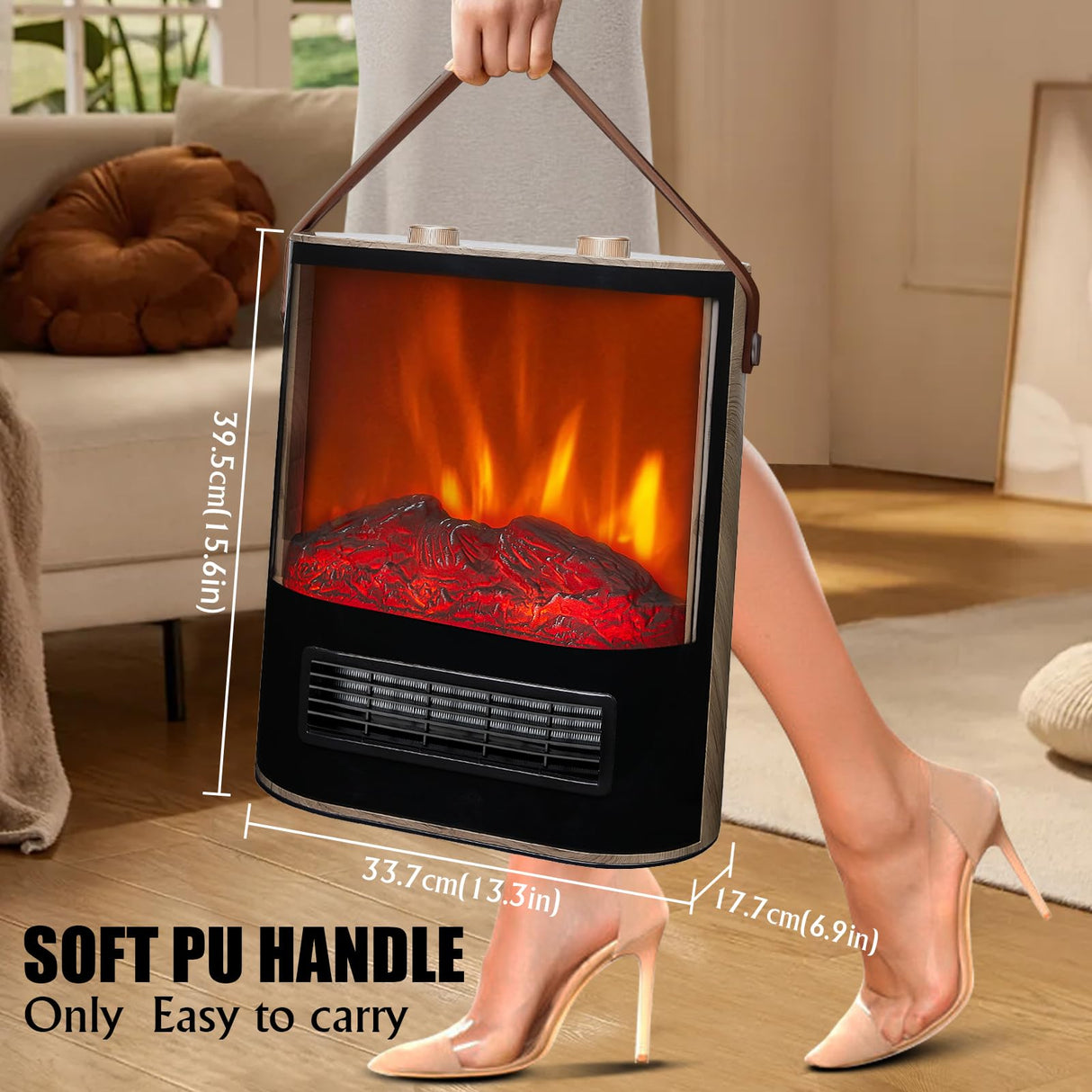CUOZOVA 16“ Portable Electric Fireplace Heater, 1500W/850W Small Electric Fireplace for Indoor Use with Curved Monitor&Realistic 3D Flame, Fireplace Stove for Home Office, Fake Fireplace for Christmas CUOZOVA