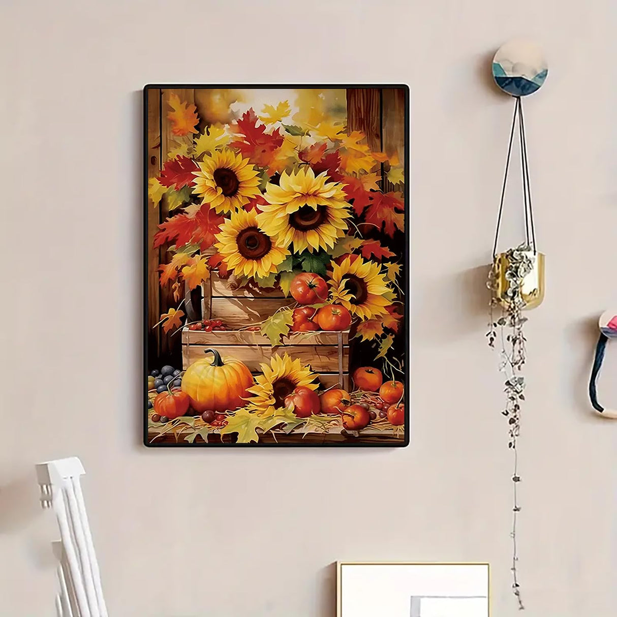 Autumn Pumpkin Sunflower Diamond Art Kits for Adults, 5D Diamond Painting Kits for Adults Beginners, DIY Full Round Drill Diamond Dot Painting Gem Art Kits for Adult, Home Wall Decor 11.8x15.7 Inch VCLKDIY