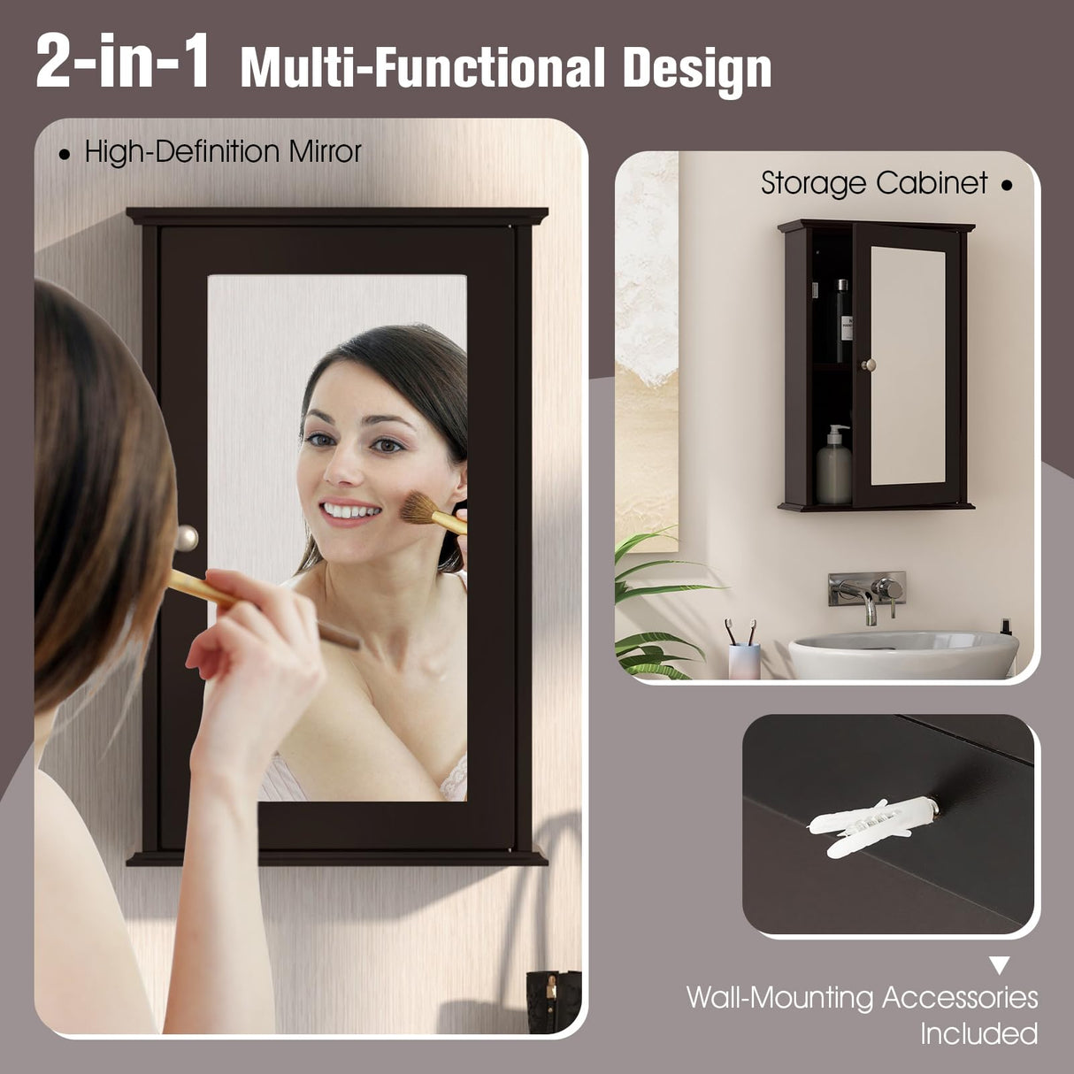 LOKO Bathroom Medicine Cabinet with Mirror, Wall Mounted Storage Cabinet with Single Mirrored Door and Adjustable Shelf for Bathroom, Living Room or Entryway, 13.5 x 6 x 21 inches (Brown) LOKO