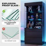 MEISSALIVVE Display Cabinet with Glass Doors, 3-Tier Display Case with 2 Drawers, 70.87''H Curio Cabinet with 7 Color Led Lights for Collectibles, High Gloss, Black MEISSALIVVE
