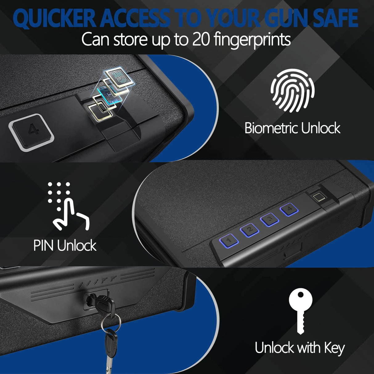 [2024 NEW] KAER Gun Safe, Biometric Gun Safes for Pistols, Quick Access Biometric Fingerprint Safe with Mute Function,LED Light,Two Handguns Capacity Pistol Safe for Home Bedside Nightstand and Car KAER