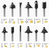 Fivepears 12 Pieces Tungsten Carbide Router Bit Set 1/4 Inch Shank for Beginners Woodworking, Include Straight, Dovetail, Chamfer, Cove, Flush Trim, Round Over, 90 V Grooving, Raised Panel Router Bit FIVEPEARS