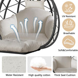 Indoor Outdoor Hanging Egg Chair with Stand & Leg Rest – Heavy-Duty Steel Frame, Handwoven Rattan Swing Chair for Patio, Garden, Bedroom – 350 lbs Capacity, Ergonomic Design (Grey) Nevsokio