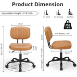 DUMOS Armless Home Office Chair Ergonomic Desk with Comfy Low Back Lumbar Support, Height Adjustable PU Leather Computer Task with 360° Swivel Wheels, for Small Space, Kids and Adults, Brown DUMOS