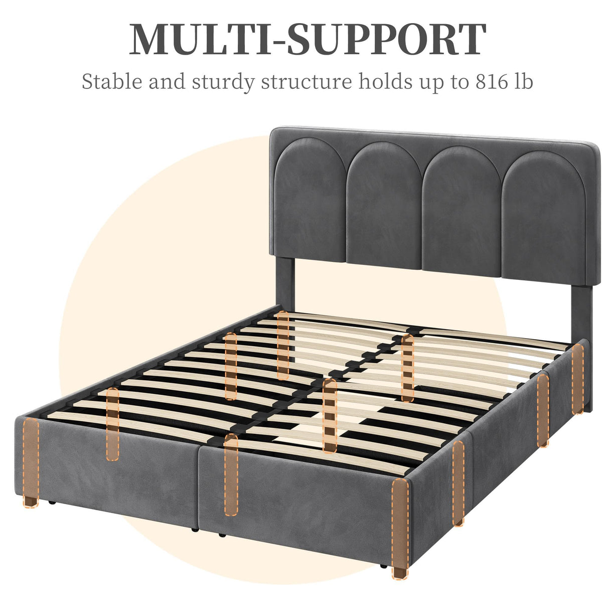 Stylish Dark Gray Queen Bed Frame with Adjustable Headboard and 4 Storage Drawers Yaheetech