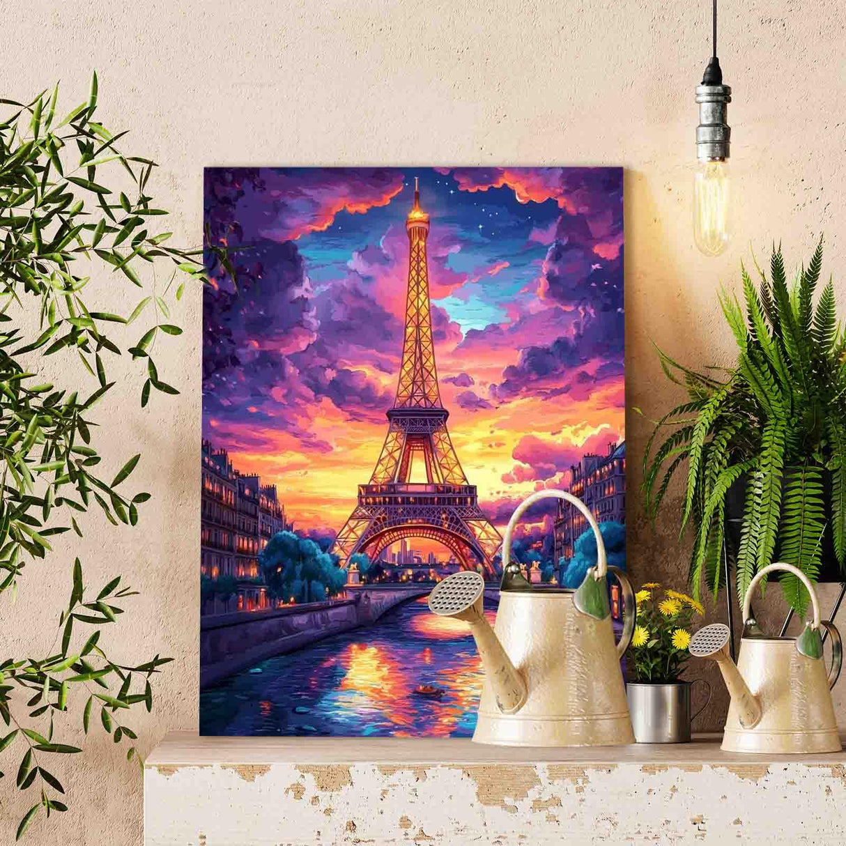 France Eiffel Tower Oil Paint by Number Kits for Kids and Adults Beginner Paris Cityscape Acrylic Digital Pitures The Seine River Paintwork Bedroom Decor Nordcis Romantic Gift (16''W x 20''H) TUMOVO