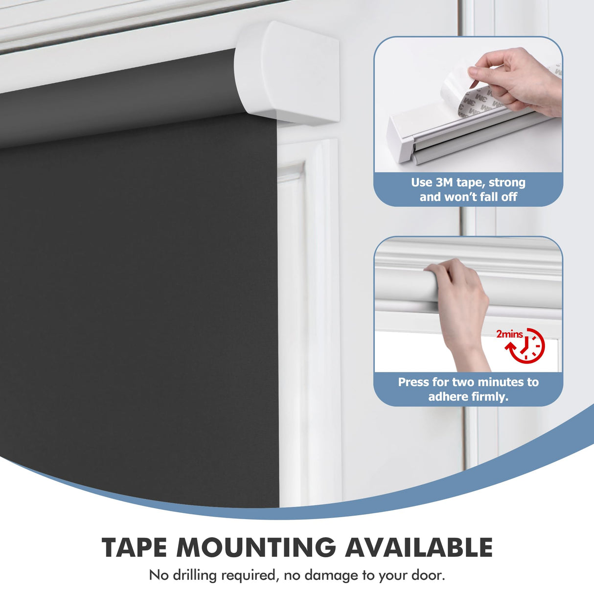 LazBlinds 100% Blackout Door Blinds, No Drill Cordless Roll Up French Door Blinds, Thermal Insulated Light Blocking Shades for Front Door Patio Sidelight Glass Door, 14'' W x 40'' L, Black, 1Pcs LazBlinds