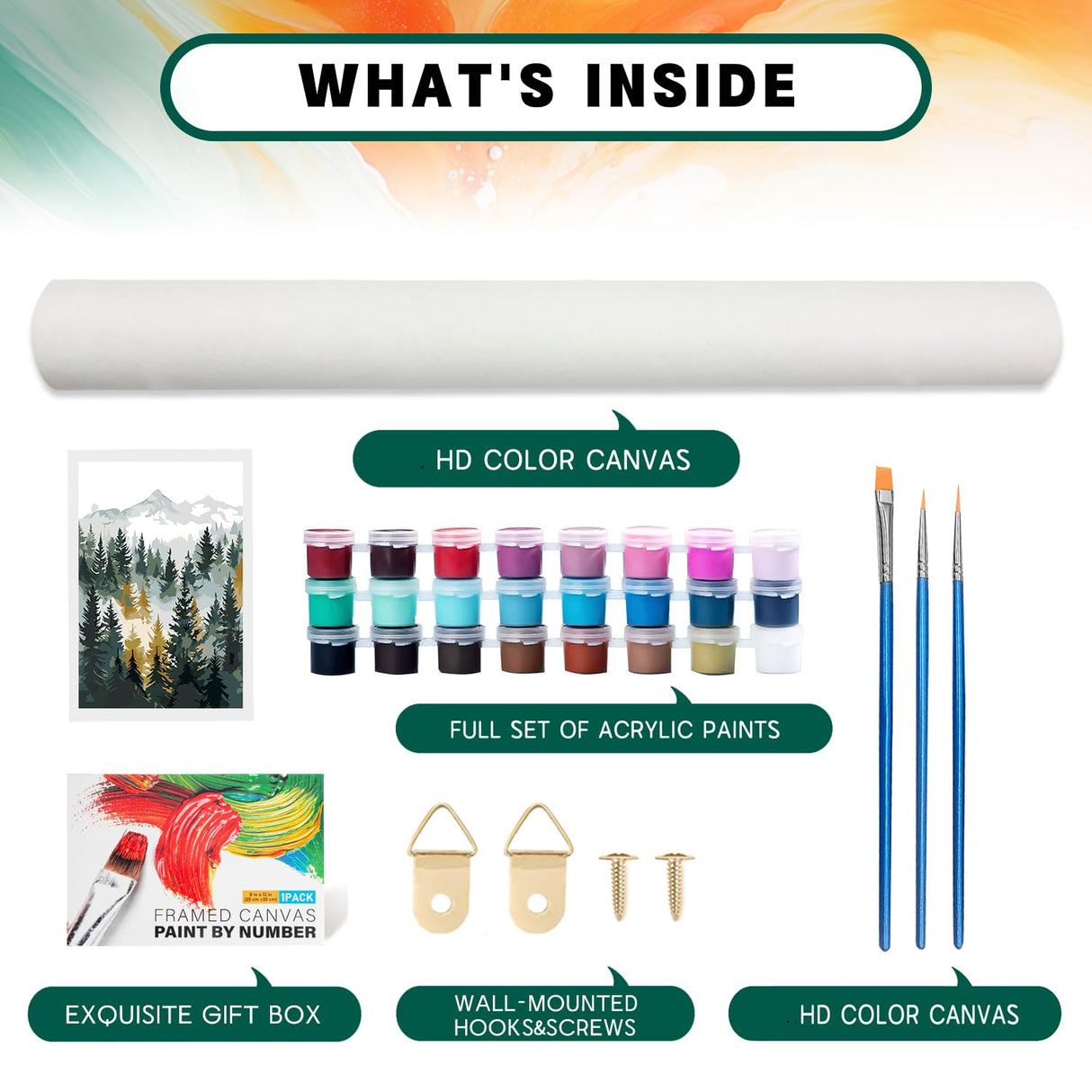 Framed Paint by Numbers Kit for Adults Beginner & Kids Age 8-12, Easy Landscape Adult Paint by Number Kits on Canvas, DIY Acrylic Forest Number Painting for Adults Mountain for Home Decor 8x12 Inch Possoco