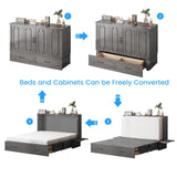 PUREMIND Queen Size Murphy Bed Cabinet,Cabinet Beds with Storage Drawers, Murphy Chest Bed with USB Charging Station, Murphys Space-Saving Wallbed for Bedroom, Guest Room PUREMIND