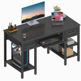 Lufeiya Desk with Keyboard Tray Slide Out, 47 Inch Home Office Computer Desks with Fabric Drawers & Storage Shelves, Modern Simple Study Writing Gaming Table for Bedroom, Black Lufeiya