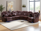Anthato Power Recliner Sectional Sofa Set with LED, Luxury L-Shaped Reclining Sofa, Leather Reclining Corner Couch with Cup Holders/Storage/Charging Ports for Living Room/Home Theater, Burgundy Red Anthato