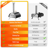 Multi-Fuel Pizza Oven Outdoor, 12" Portable Wood and Gas Fired Pizza Oven with Thermometer,Gas Hose & Pizza Stone,Heats up to 1000°F,Stainless Steel Pizza Oven for Backyard or Camping (Black) WOOCIT