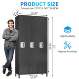 Loumernhant 72" Tall Metal Garage Storage Cabinets with Safety Lock,3 Doors Storage Lockers Combination,Metal Lockers Perfect for Homes,Gyms,Factories,Offices,Warehouses,Garage.Black. Loumernhant