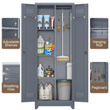 GREATMEET 65" Garage Storage Cabinet, Broom Closet Storage Cabinet, Metal Cabinets with Doors and Shelves, Utility Closet for Brooms and Mops, Utility Cabinets for Storage, Grey GREATMEET