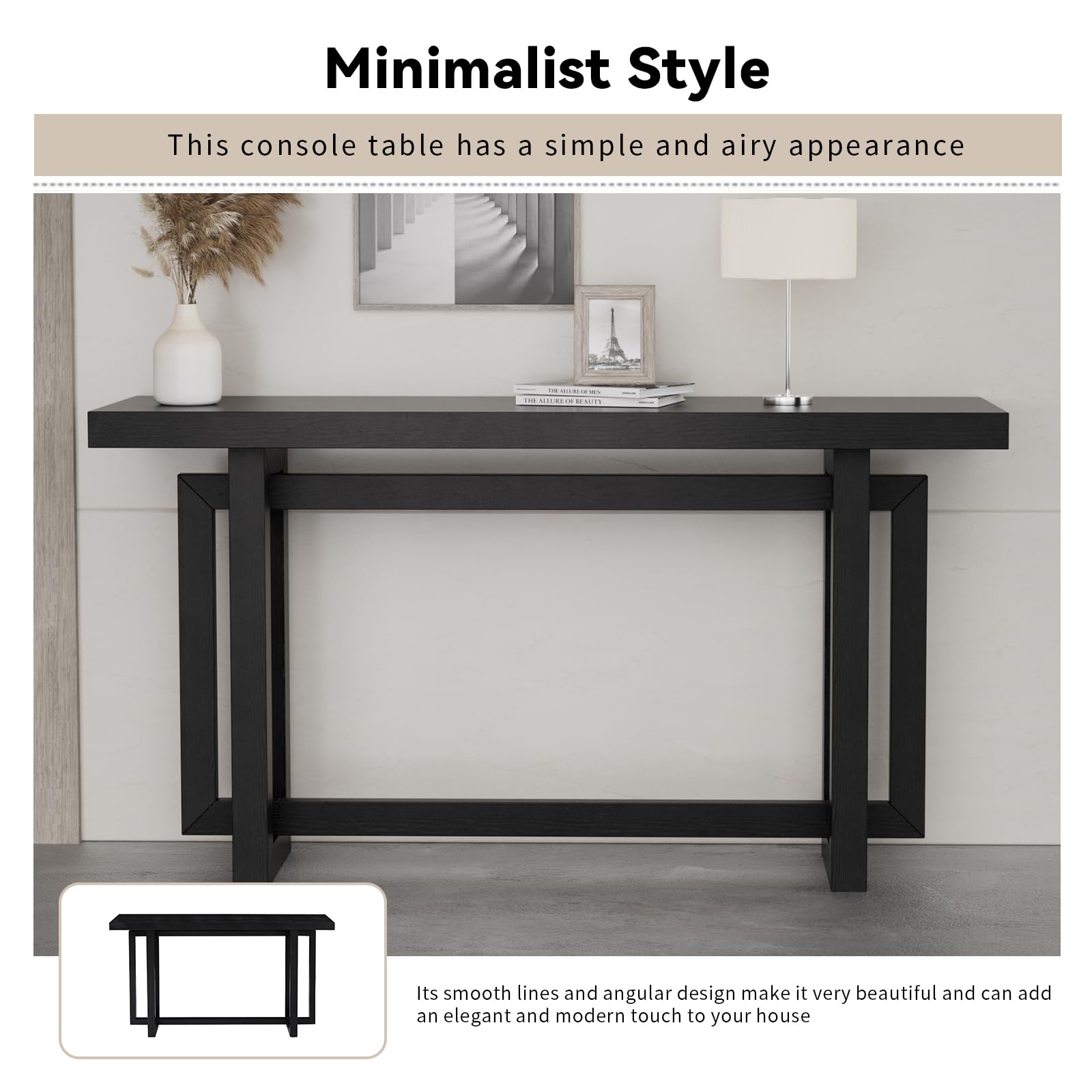 LKTART 59.05" Sofa Table Contemporary Narrow Long Entryway Console Table Behind Couch Table with Rubber Wood Leg for Hallway Living Room Foyer (Black) - WoodArtSupply