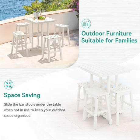 Homenjoy 37.5" H Outdoor Bar Table，HDPE Bar Height Table with Weather Resistant Top, Square Outdoor Patio Table, White Homenjoy