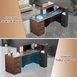 kaiwrxin L-Shaped Modern Reception Desk with Counter & Storage - 71" Large Office Front Desk, Salon Checkout Counter with Lockable Cabinets, Shelves(Brown & Black, Left - 71''L x 34''W x 41''H) kaiwrxin