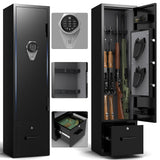 Marcree Gun Safe with Drawer, Rifle Safes for Home, Rifle Cabinet with Alarm System,Metal Gun Cabinets for Rifles and Pistols, Long Gun Safe with Two Movable Gun Racks, Digital Lock Marcree