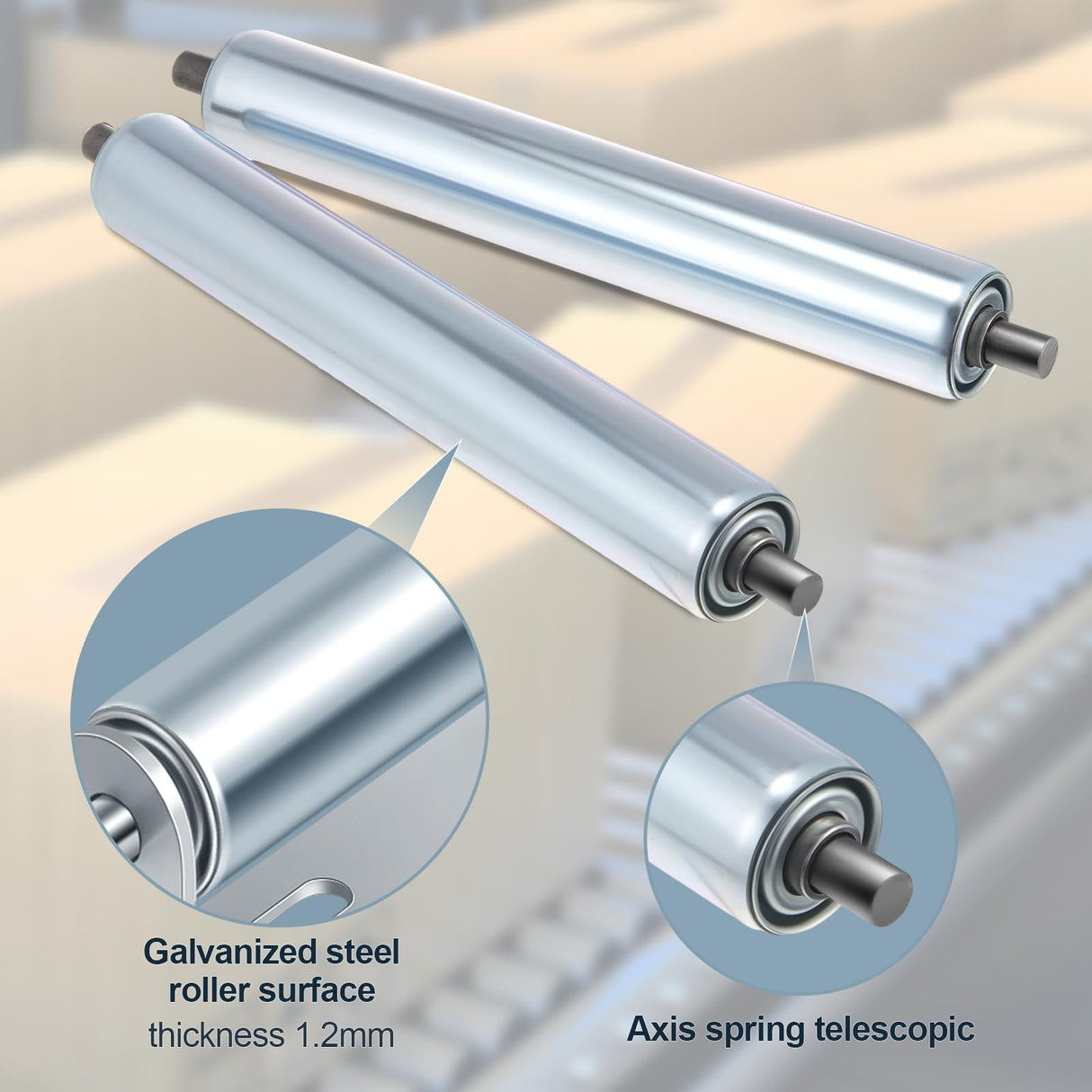 Therwen 4 Sets 1.5'' Diameter Conveyor Rollers with Roller Stands 10'' Galvanized Steel Long Roller and Bracket Set Easy Install Industrial Use Metal Canoe Kayak Woodworking Heavy Goods Support Kit Therwen