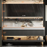 Bathroom Vanity with Double Sink, 60" Modern Bathroom Vanity Cabinet with Anti-Fog LED Mirror Cabinet, Solid Wood Floating Vanities with Dual Sink, Wall Mounted Bathroom Sink Vanity - Black Striped LUTHXAY