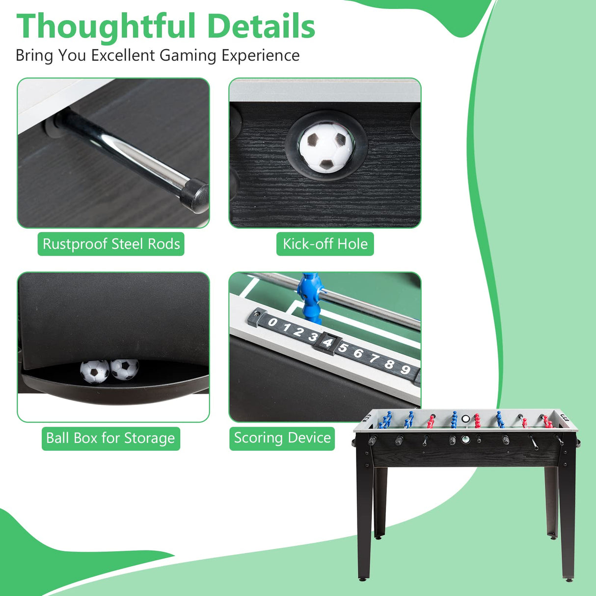 GYMAX 48” Foosball Table, Arcades Soccer Game Table for Multiplayer with 2 Balls, Score Keepers Wooden Competition Sized Foosball Table for Adults and Kids (Black) GYMAX