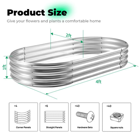AHEONLAR Galvanized Raised Garden Bed Kit, Oval Large Metal Planter Box, Sturdy and Durable, Garden Boxes Outdoor Raised for Vegetables, Fruits, Flowers and Herbs, 4x2x1ft (Silver) AHEONLAR