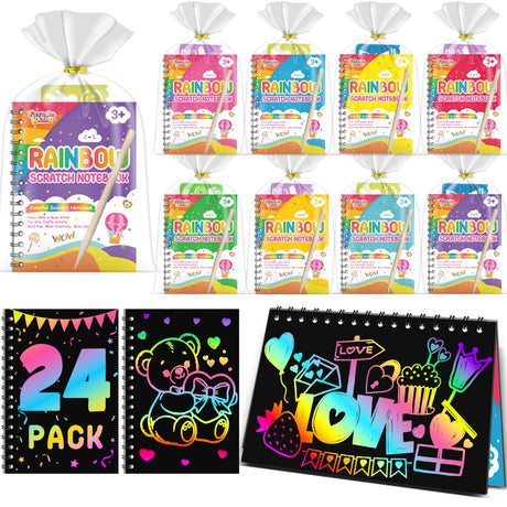 Scratch Art Party Favors for Kids: 24 Pack Rainbow Scratch Notebook Bulk Kids Craft School Supplies for Girls Boys 4-8 Years Old Kids Birthday Goodie Bags Christmas Gifts Classroom Prizes for Kids FEREDO KIDS