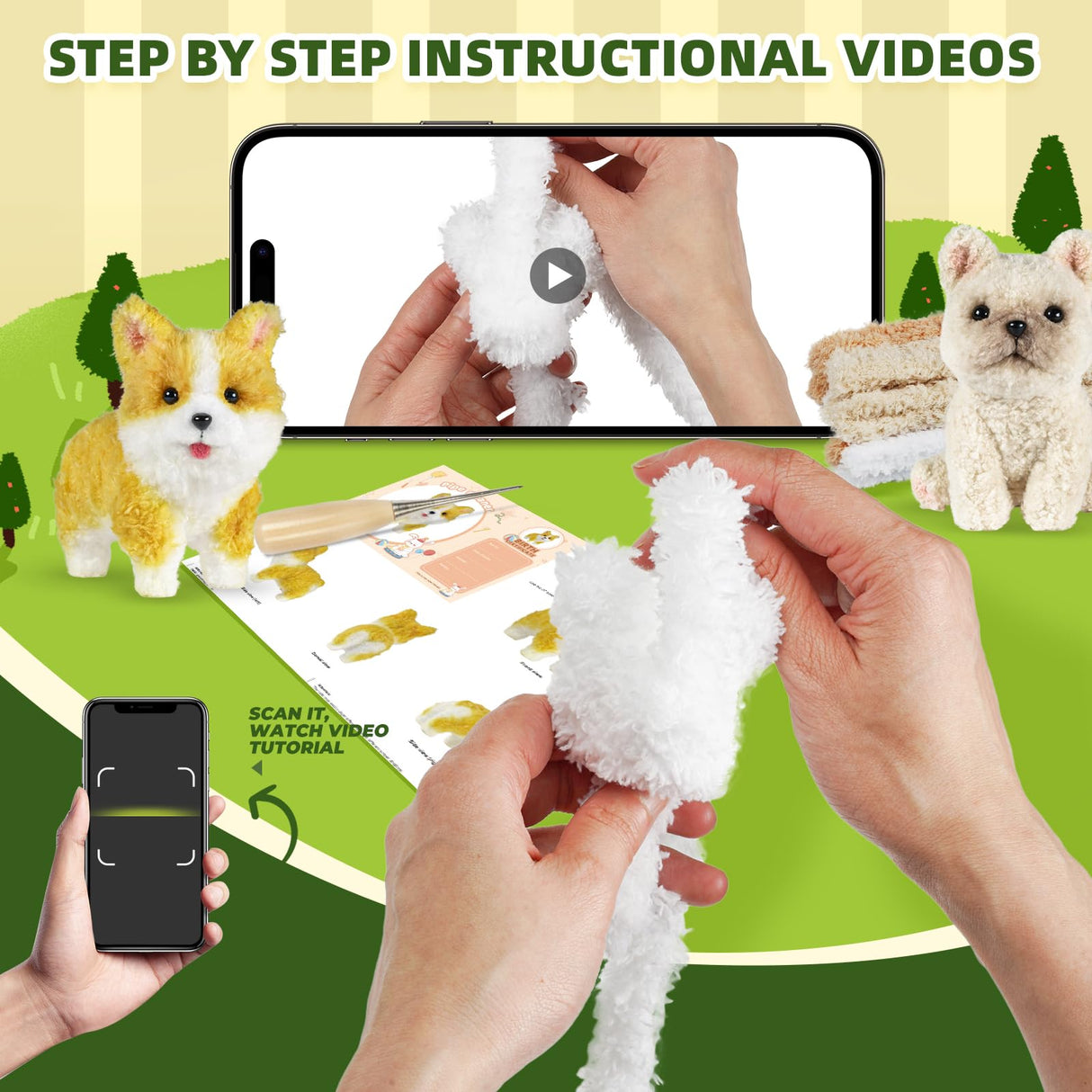 Pipe Cleaners Craft kit, A Pipe Cleaner kit Suitable for Beginners. It Includes a Kits for Making The Shapes of 4 Dogs and Comes with Simple and Easy-to-Understand Video tutorials. MOREJMTT