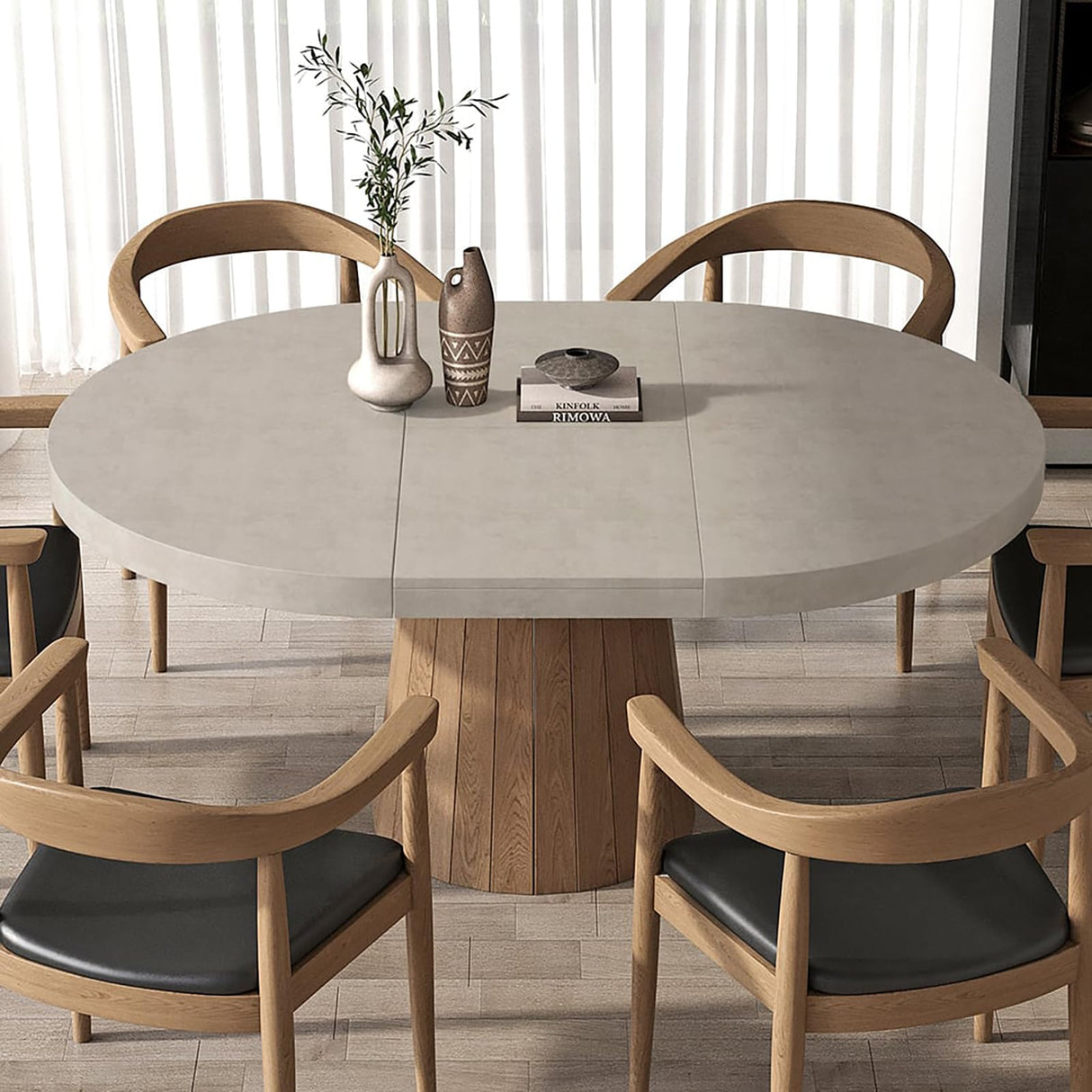 homary 39"-55" Round Pedestal Dining Table Extendable Dining Room Table for 6 Farmhouse Oval Kitchen Table homary