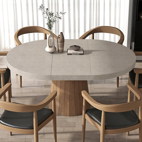 homary 39"-55" Round Pedestal Dining Table Extendable Dining Room Table for 6 Farmhouse Oval Kitchen Table homary